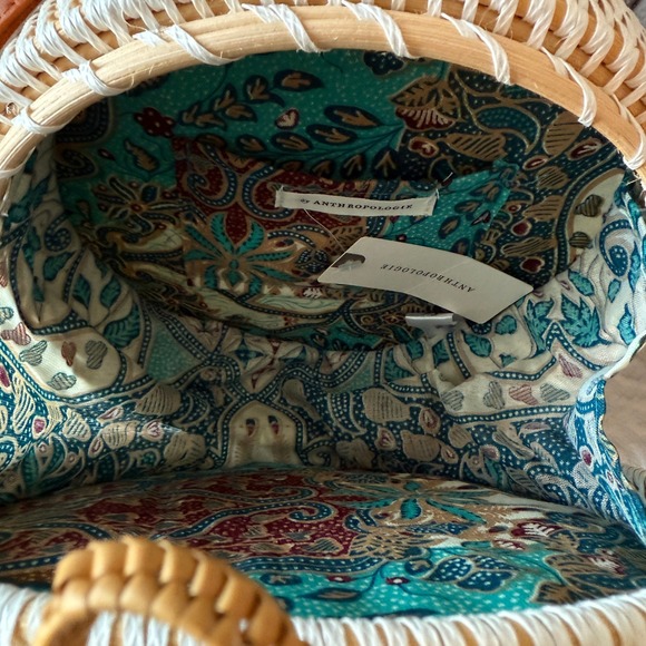 Anthropologie Rattan Circle Bag Floral Print Woven Crossbody - Picture 5 of 6